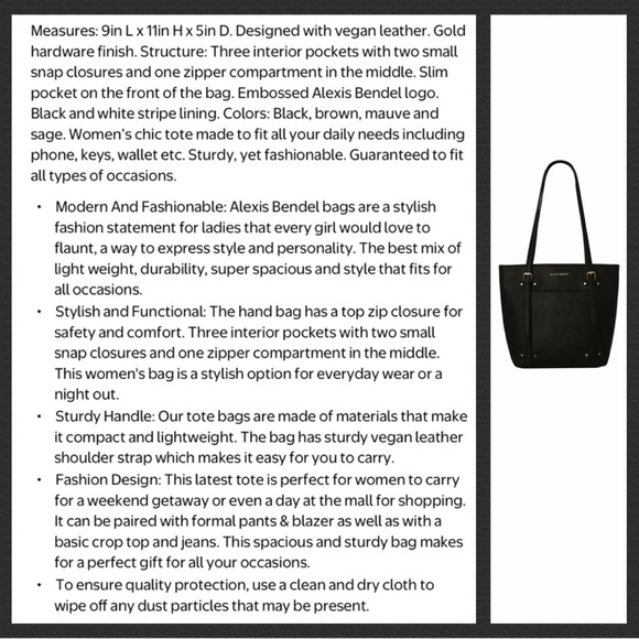Alexis Bendel Black Tote Bag EUC - Picture 10 of 11
